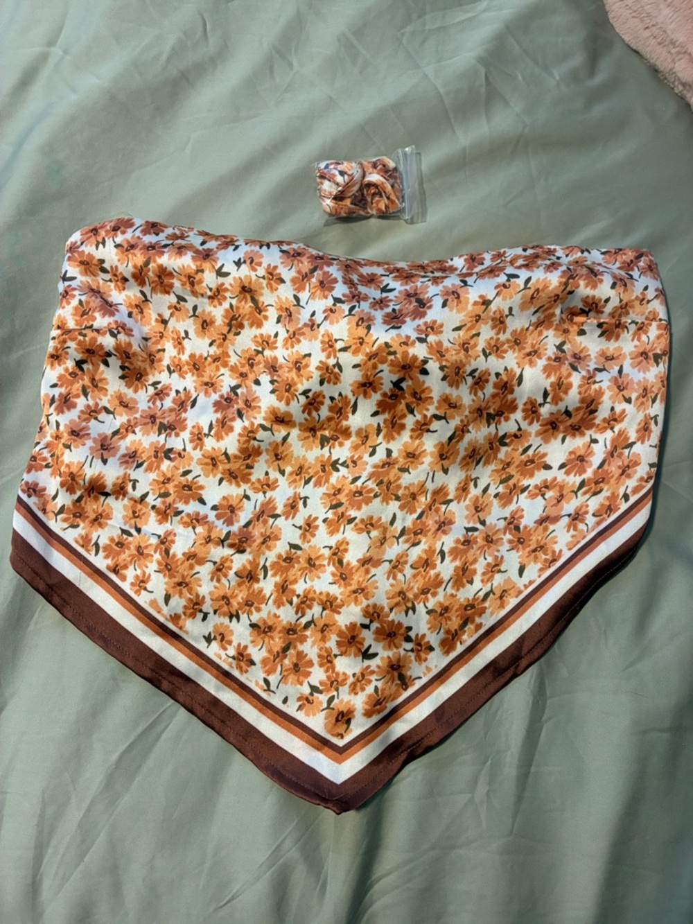 Orange Floral Satin Crop Top